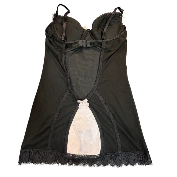 iCollection Nightie Womens Medium Black Silver Lace V Neck Bustier Corset Style - Picture 2 of 13